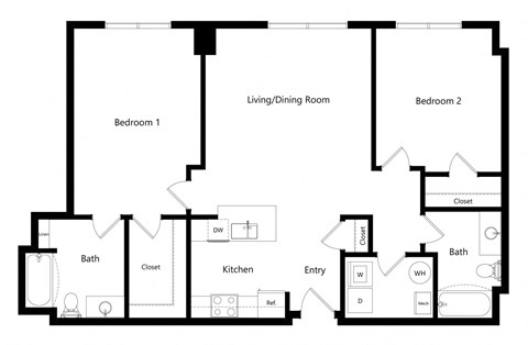 Floor plan for 2 beds, 2 baths, 1095 sqft